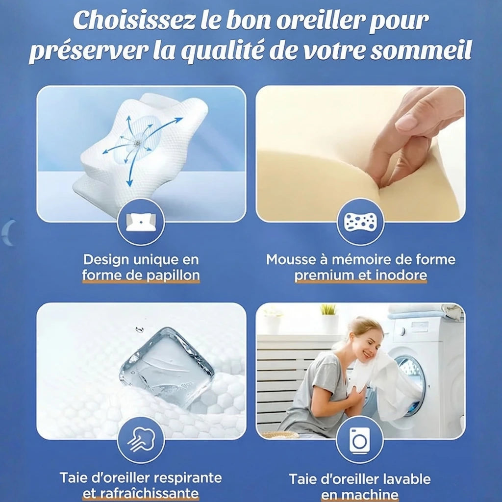 Oreiller ergonomique mémoire de forme – soutien nuque – Somnely Cloud